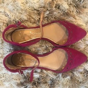 Hot pink flats with ankle strap & cut outs